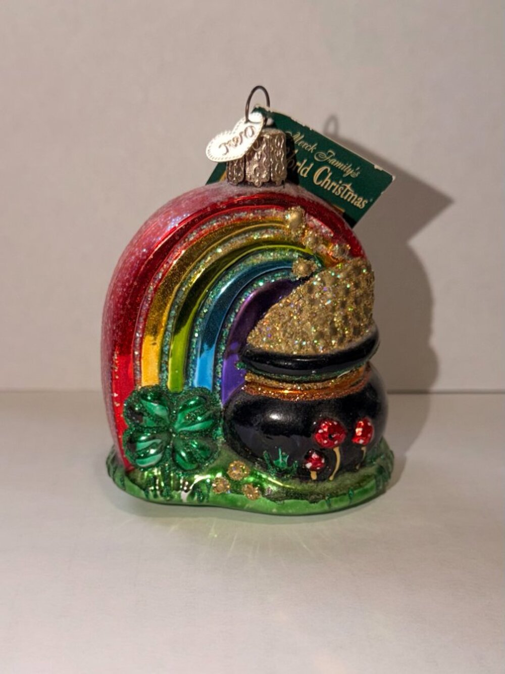 Vintage 2004 Old World Christmas Pot of Gold #36036 Rainbow Glass Ornament w/ Ta